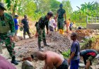 Babinsa Koramil 20/Cawas Bersama Warga Kerjakan Talud Jalan Menuju Jembatan Garuda Di Desa Burikan